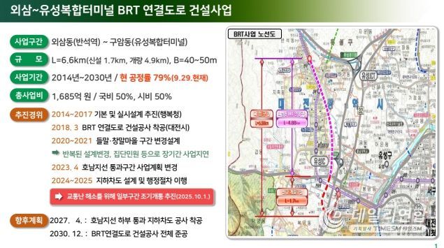 외삼~유성복합터미널 BRT 연결도로 임시 개통